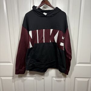 Nike Hoodie Men XXL Colorblock Black Maroon Logo Pullover Athletic Streetwear